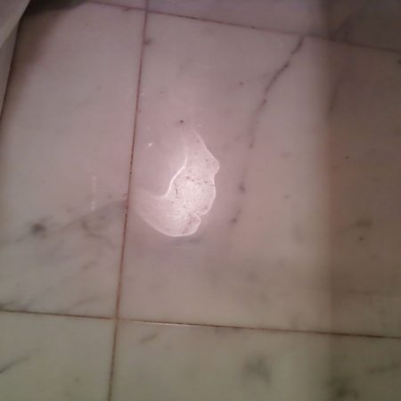 Deep Etch on White Carrara Bathroom Tiles