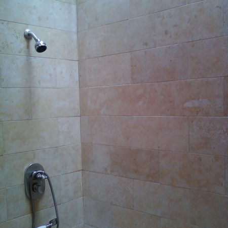 Jerusalem Stone on Shower Walls. Before Sealing