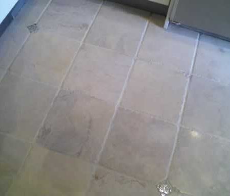 Cleaned Travertine and Grout (Almond) Kitchen Floor