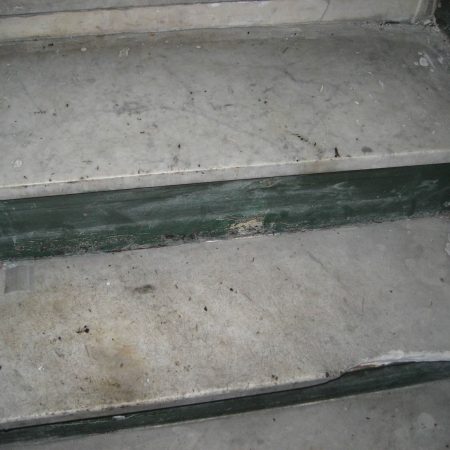 Old White Carrara Marble Step. Chipped Edge