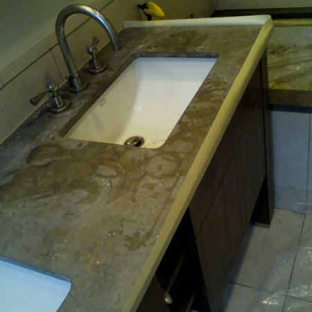 Discoloration on Lackluster/Dull Brown Limestone Vanity