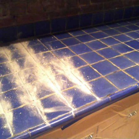 Blue Tiled Counter Old Grout Removal