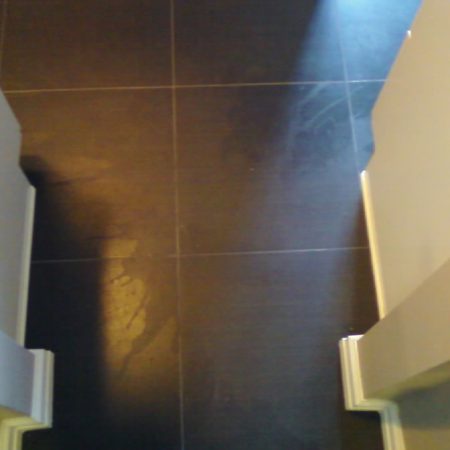 Splotchy Porcelain Tiles Remediation. Stripped Sealer Film