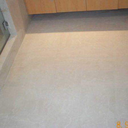Tiled Bathroom Floor with Bone Grout Color