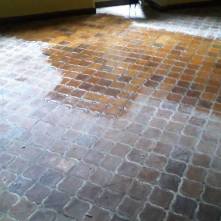 Color Enhancement on Tiled Terracotta Floor