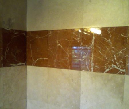 shower wall dull a jpg image Revived Rojo Alicante on Shower Wall after Polishing