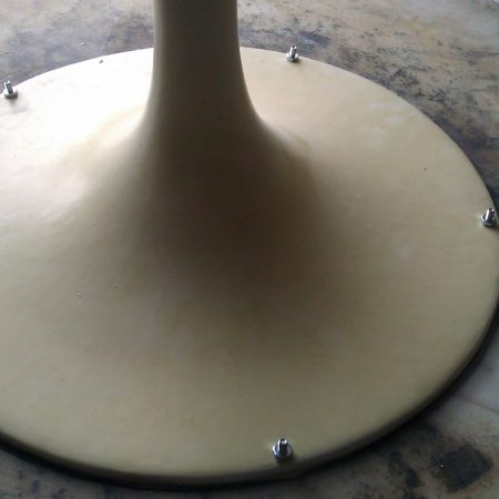 table leg mounting after image Round Coffee Table with Newly Attached Metal Leg