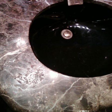 vanity before jpg image Dark Emperador Vanity with Deep Etch