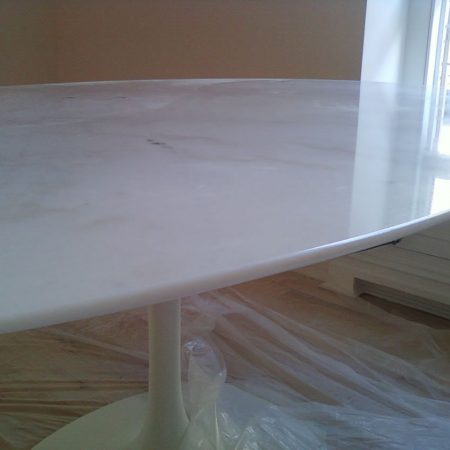 Saarinen White Thassos Oval Table. New Knife Edge