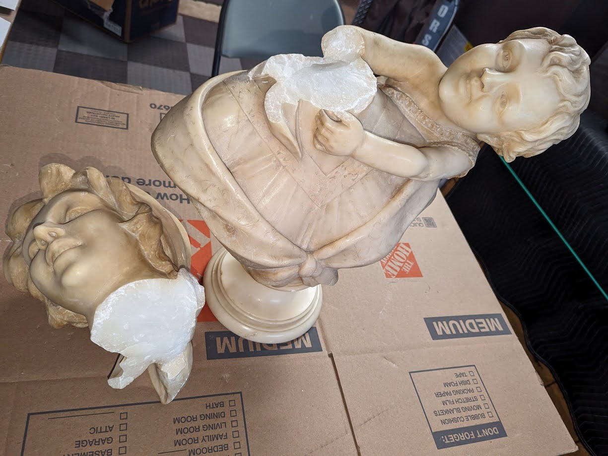 Split in Half Marble Two Heads Bust