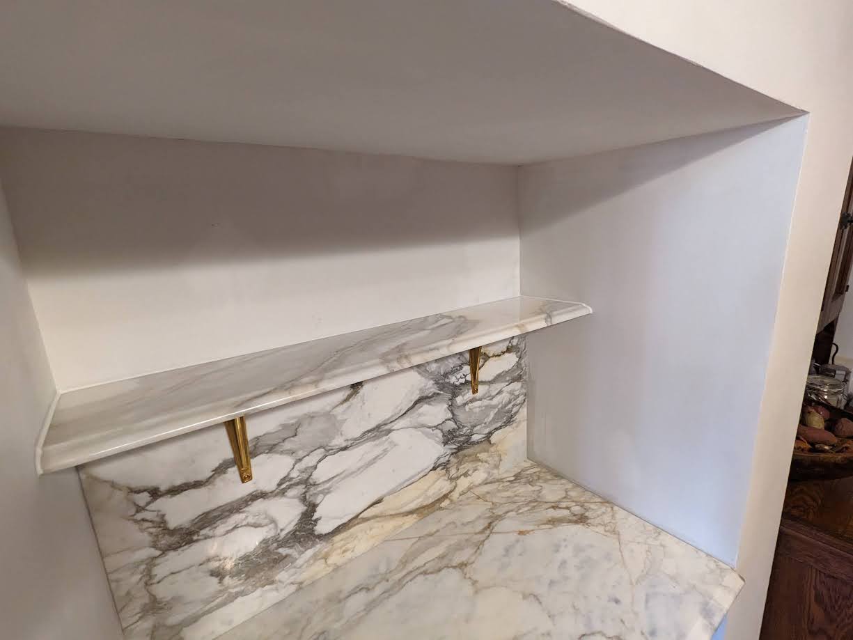 Marble Shelf Installation on Brackets in Niche