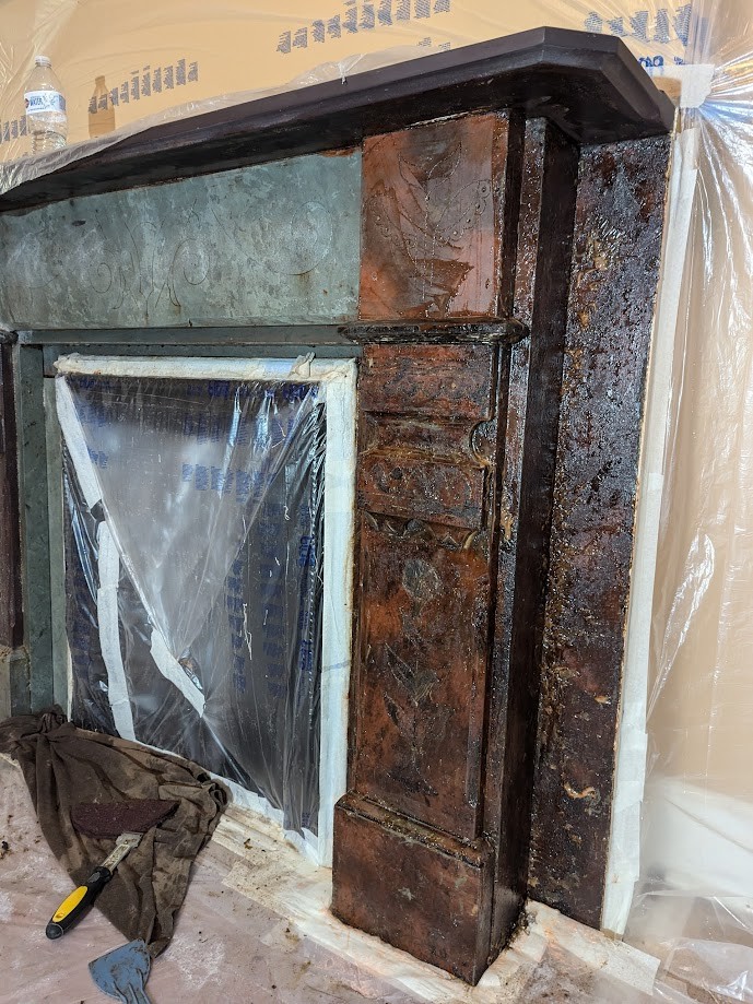 Process of Paint Stripping from Slate Fireplace