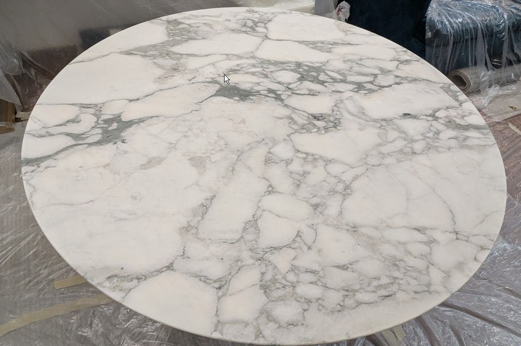uncoated pure marble Eero Saarinen Knoll table Clean uncoated Eero Saarinen Knoll 47-inch round marble table ready for transparent epoxy recoating