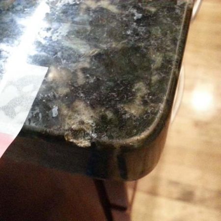 Crystalline Granite Counter Chip on Edge before Repair