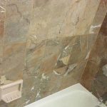 Brownish Yellow Beige Marble Walls Above Bathtub