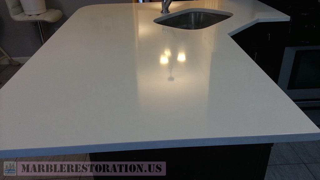Reflection On Glossy Corian Countertop After Refinishing