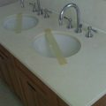 Double Sink Limestone Vanity After Recovering