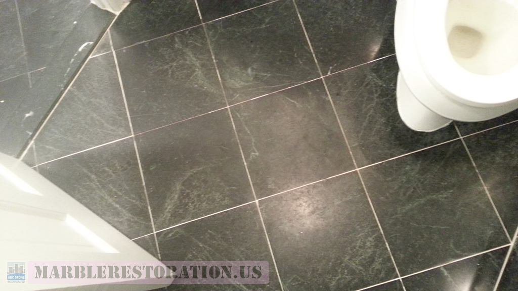 Discoloration On Fogging Dull Black Marble Bathroom Restoration