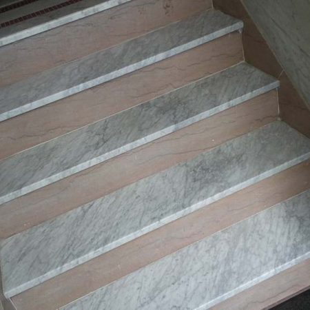 Foyer White Carrara Marble Steps Thread Installation