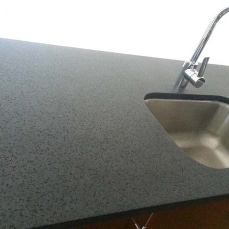 Rehoned Gray Granite with Black Flakes on Kitchen Counter