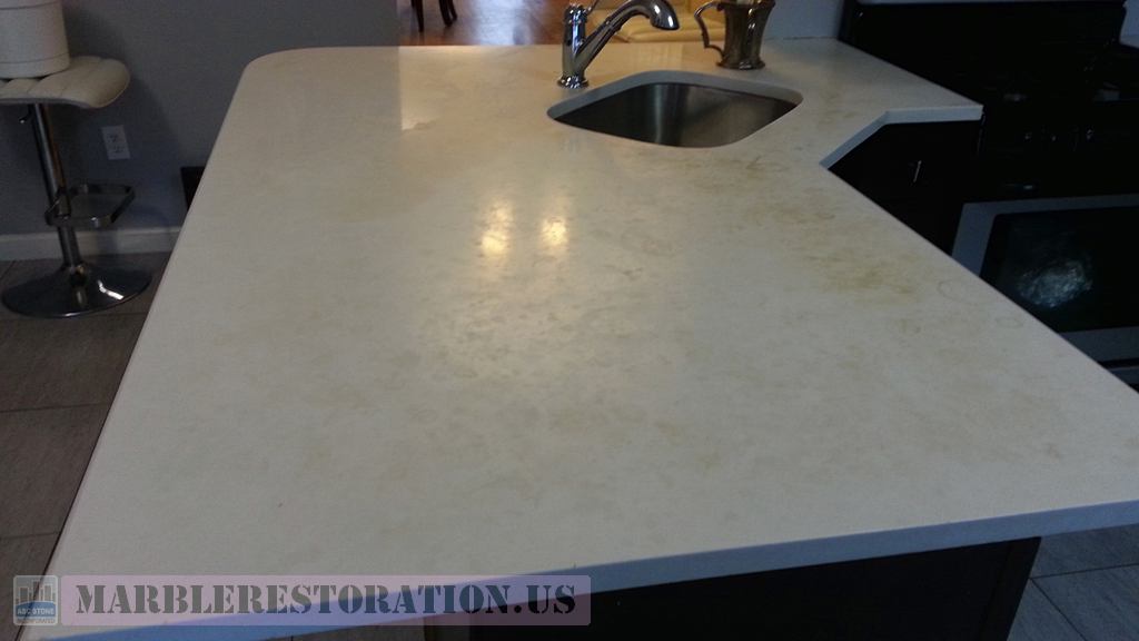 Stained Dull Corian Countertop Restoration Service