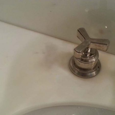 Circle Color Stain around Nickel Faucet Removed