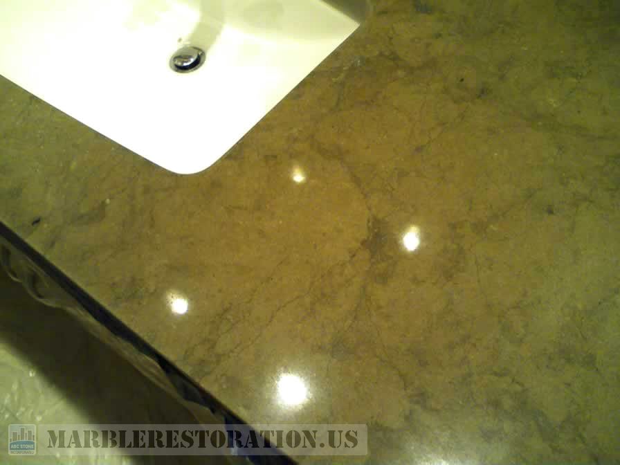 Brown Limestone Vanity Etches Removed