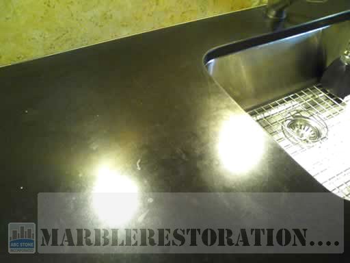 Black Absolute Granite Recession Counter Top with Marks and Traces