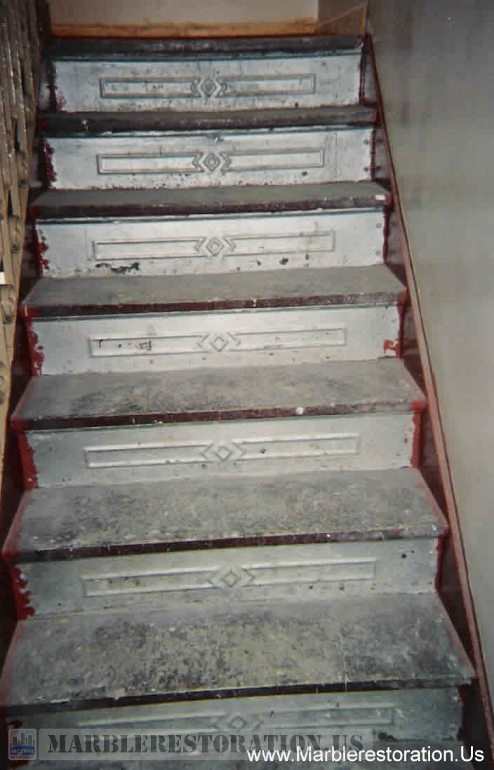 Painted and Dingy Marble Steps Before Replacment