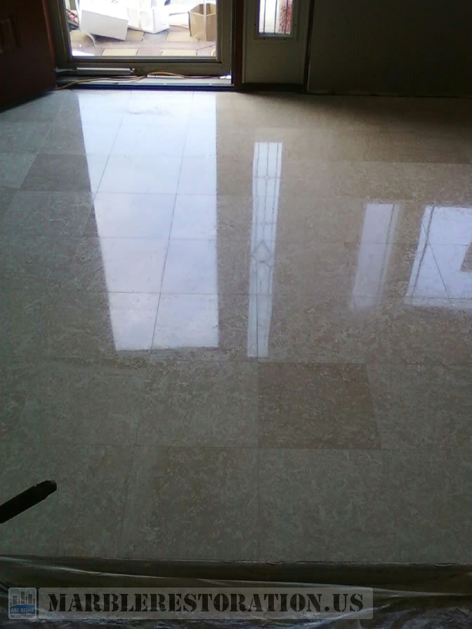 Botticino Foyer Floor after Cleaning and Polishing