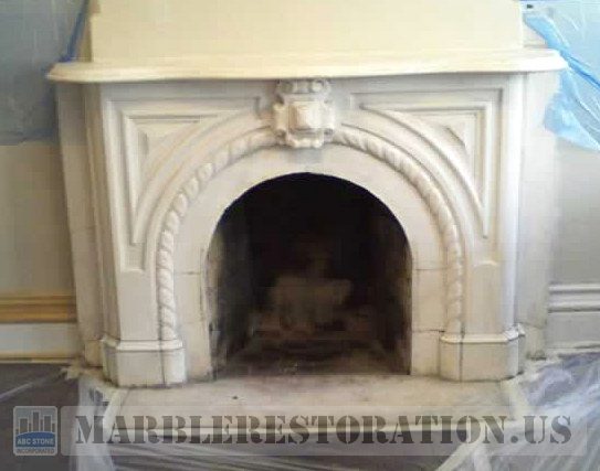 Ornamental White Marble Fireplace Before Restoration