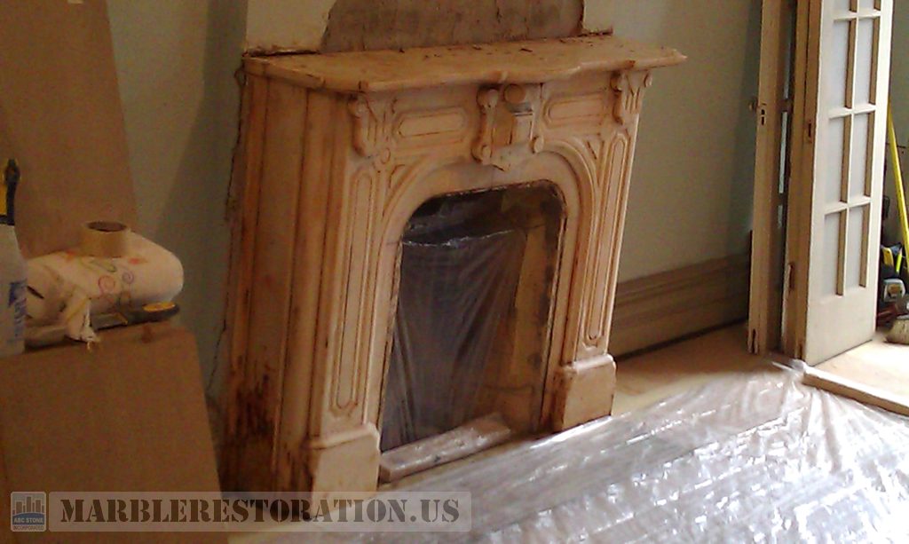 Dirty Marble Fireplace Before Restoration