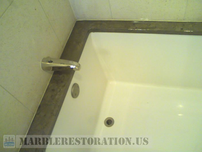 Limestone Bathtub Top Discoloration & Erosion Removal