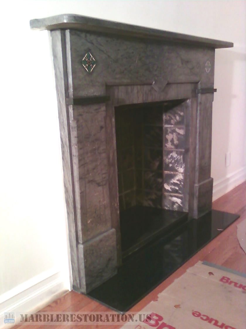 Gray Marble Fireplace after Cleaning and Grouting