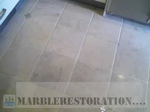 Cleaned Travertine and Grout on Floor