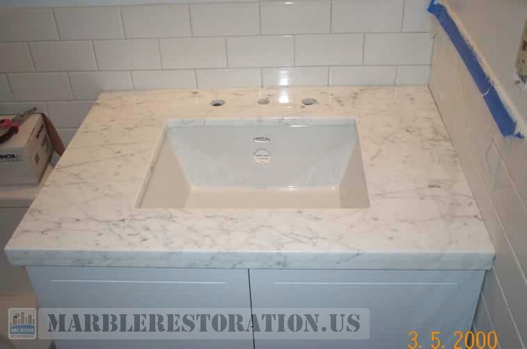 White Carrara Vanity. Sink Installed