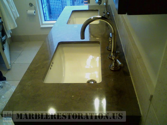 Re-Polished Brown Limestone Vanity