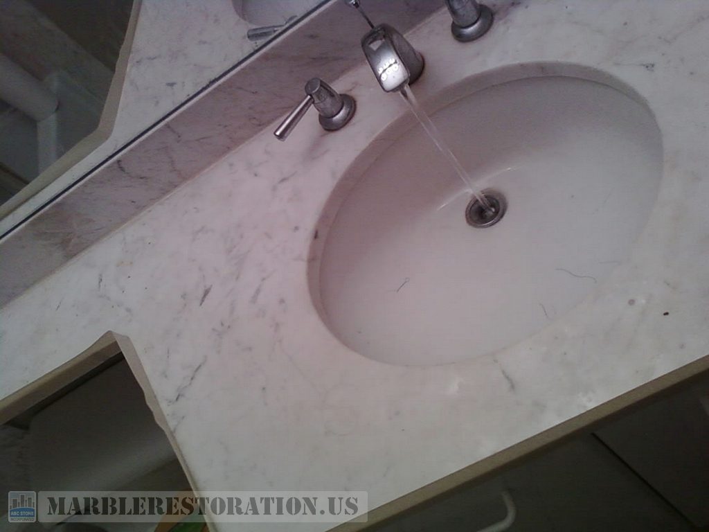 Dull Marble Vanity Before Polishing