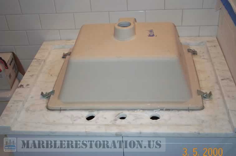 White Carrara Vanity Sink Mounting