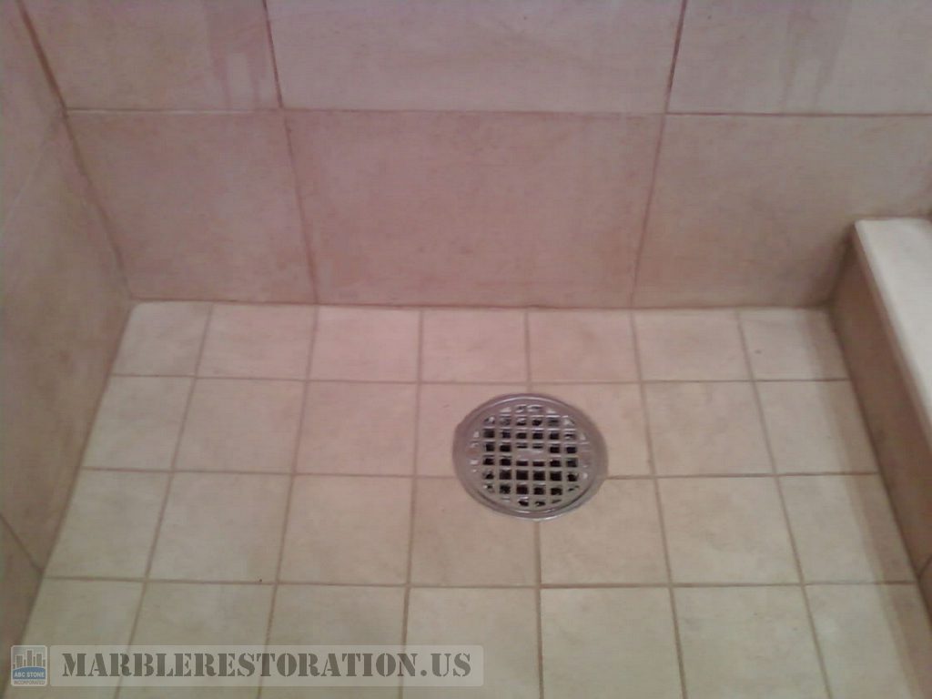 Molded Shower Floor After Restoration. Stone Repair Picture 