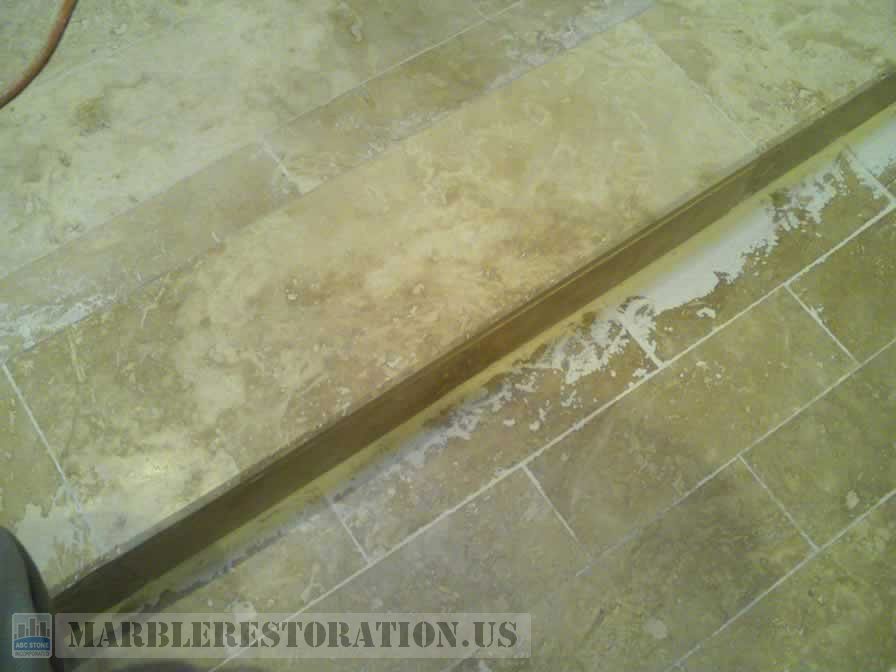 Shower Threshold Beveled and Sanded Onsite