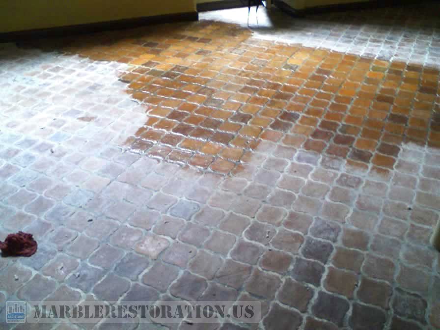 Color Enhancement on Old Terracotta Floor Tiles