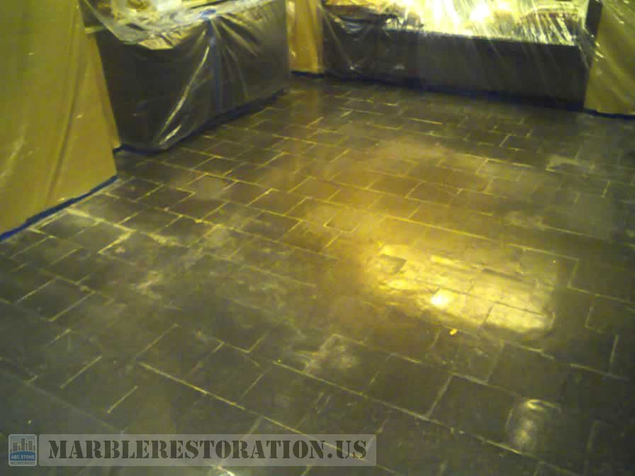 Slate Stone Floor. Before Grinding