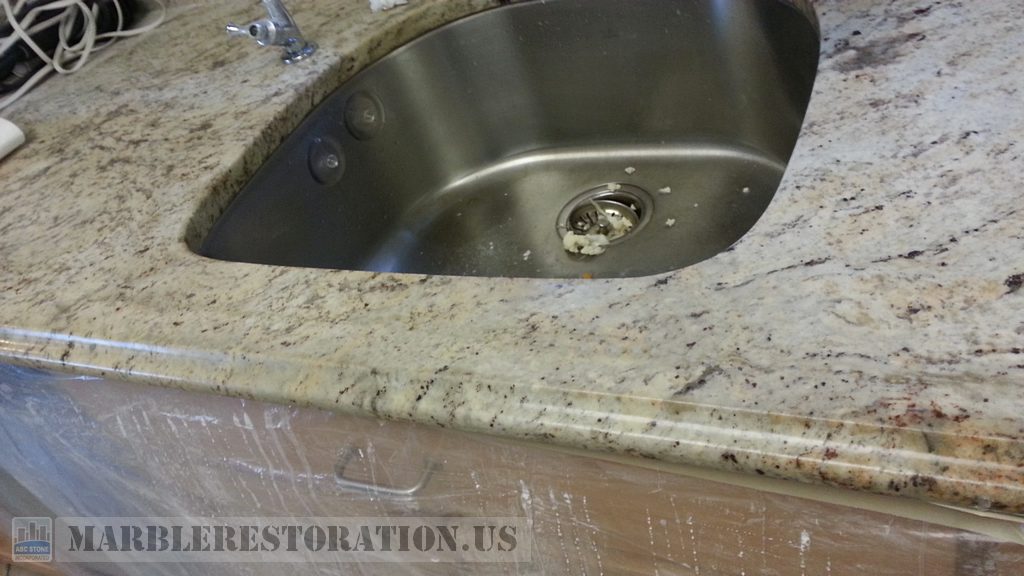 Beige Yellow Granite Crack By Sink Repair