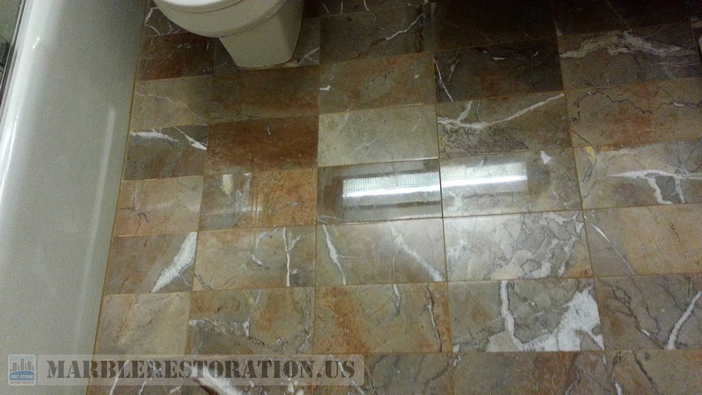 Revived Brownish Yellow Beige Tiles on Re Grouted Bathroom Floor