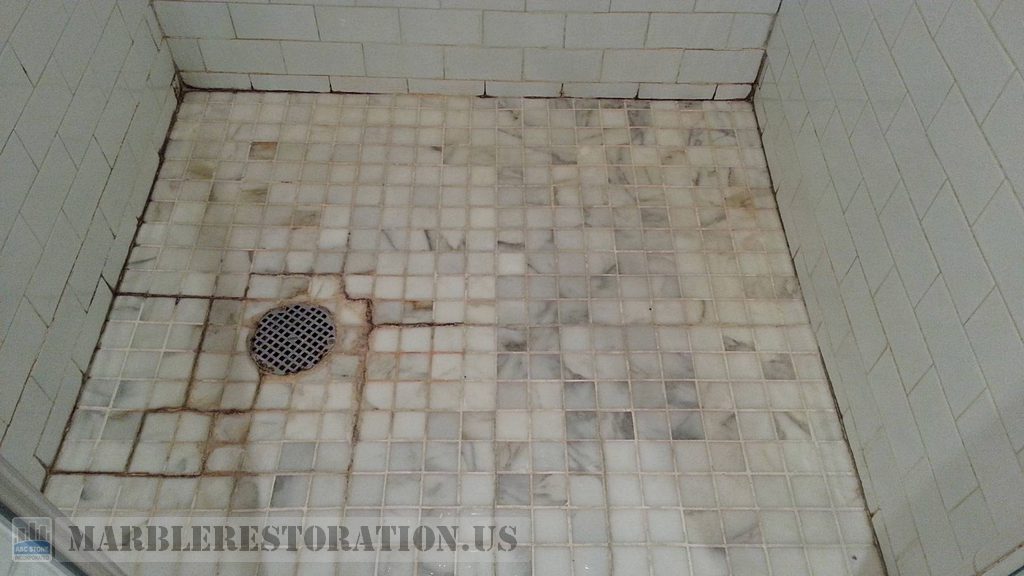 Calcium Builups Black Mold Efflorescence On Shower Floor