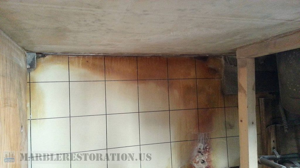 Cleaned Post Fire Soot Smoke Black Under Marble Countertop