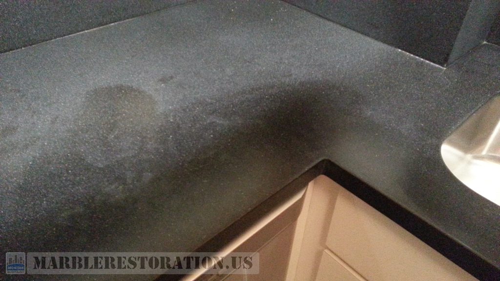 Corian Deep Black Quartz Before Cleaning Shining Up