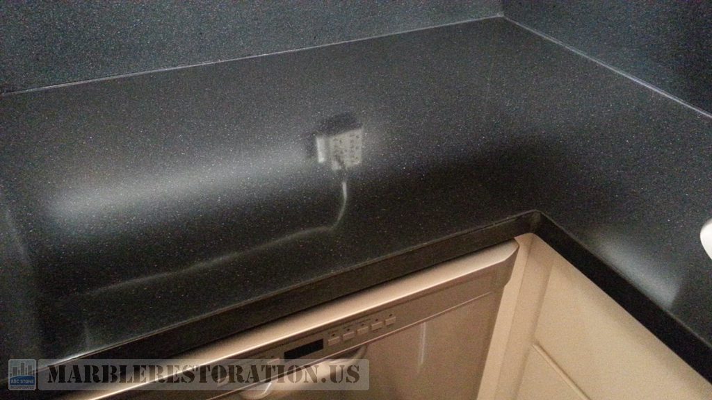 Corian Deep Black Quartz Counter Shining