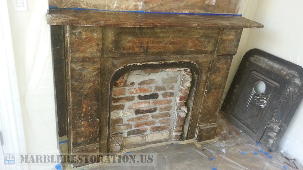 Dirty Waxed Fireplace Before Stripping